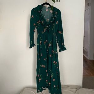 Long Sleeved Green Floral Maxi Dress
